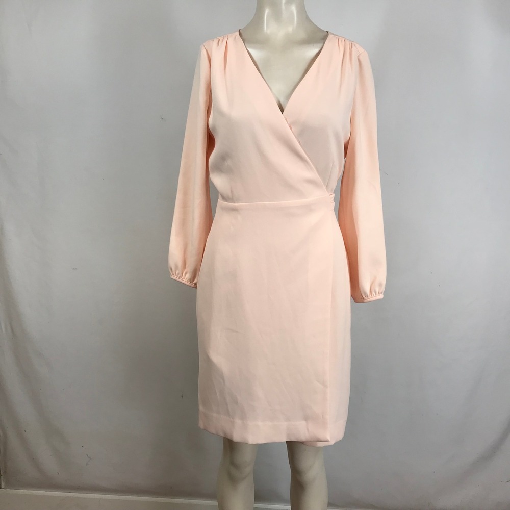 J.Crew‎ Peach Faux Wrap Dress Long Sleeve V-Neck Tie Back Size 4